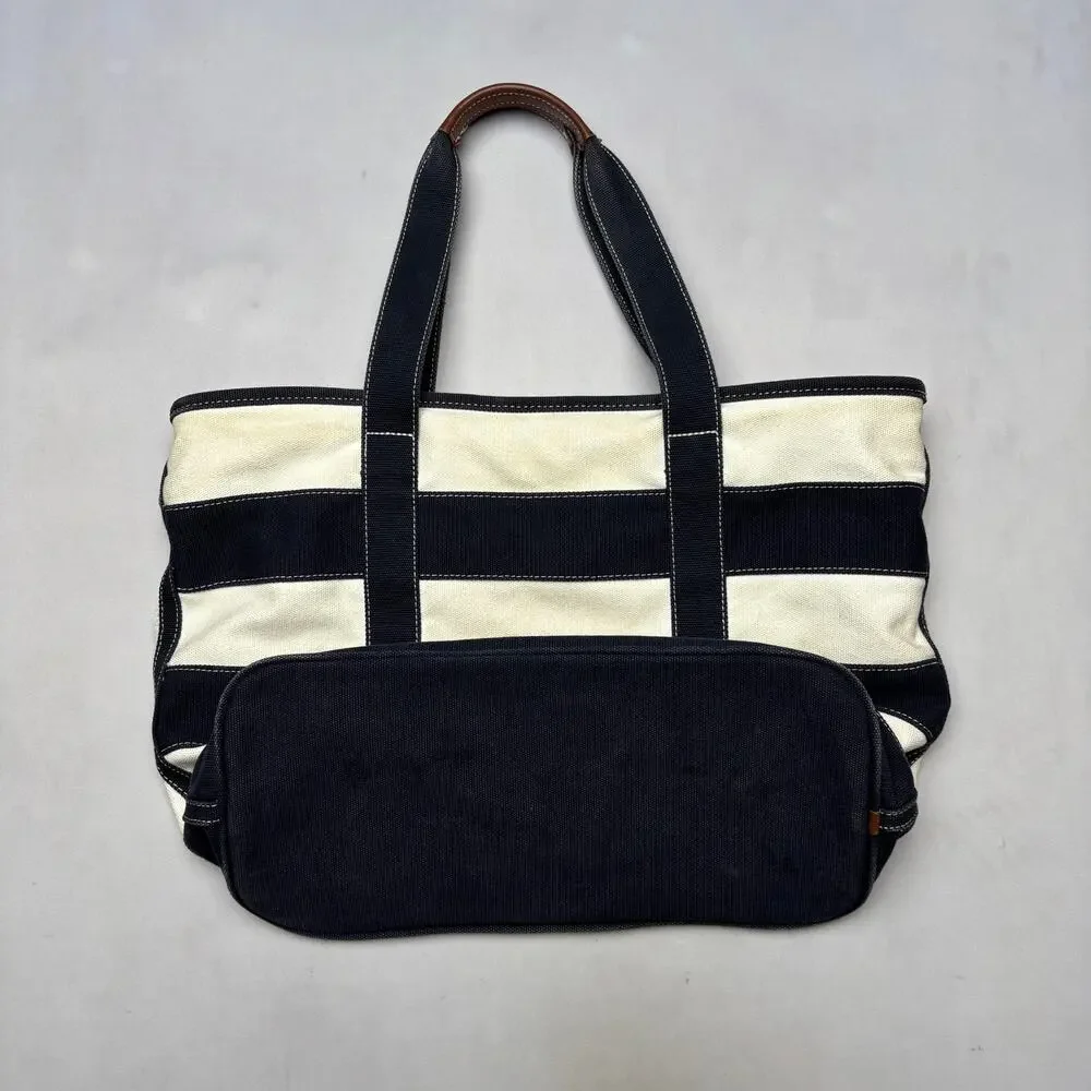 J Crew Striped Zip Canvas Boat & Tote Grocery bag 17x21